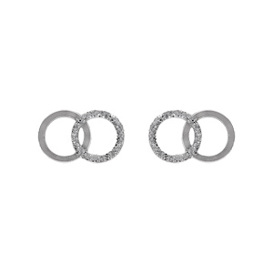 Boucles d’oreille tige argent rhodié 2 cercles entrelacés lisse et givré