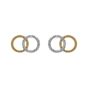 Boucles d’oreille tige argent doré 2 cercles entrelacés lisse et givré