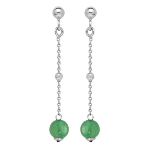 Boucles d'oreille pendantes en argent rhodié chaînette avec boule Aventurine véritable et fermoir po