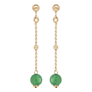 Boucles d'oreille pendantes en argent rhodié et dorure jaune chaînette avec boule Aventurine véritab