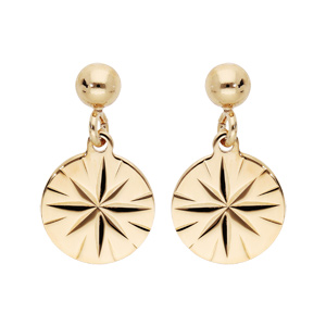 Boucles d'oreille en argent rhodié et dorure jaune pastille étoile diamantée suspendue et fermoir po