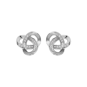 Boucles d’oreille en argent rhoidé noeud celtique avec oxydes blancs sertis et fermoir poussette