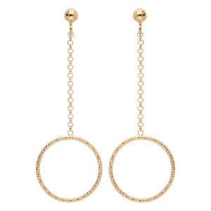 Boucles d'oreille pendantes en argent rhodiéet dorure jaune chaînette avec cercle diamanté et fermoi