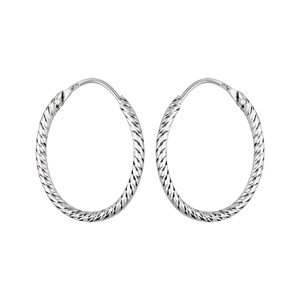 Créoles en argent rhodié ovale fil diamanté