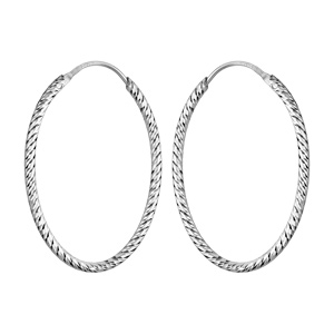 Créoles en argent rhodié ovale fil diamanté 27mm