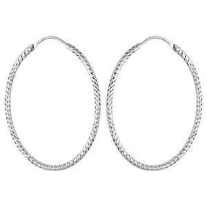 Créoles en argent rhodié ovale fil diamanté 32mm
