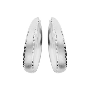 Créoles en argent rhodié sablée avec bords diamantés grand modèle 35mm