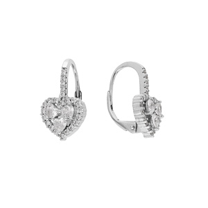 Boucles d’oreille en argent rhodié coeur avec oxydes blancs sertis et fermoir dormeuse