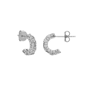 Créoles en argent rhodié avec oxydes blancs sertis et fermoir poussette