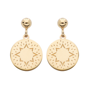 Boucles d’oreille pendantes en argent rhodié et dorure jaune pastille motif soleil et fermoir poussette