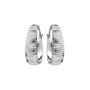 Créoles en argent rhodié avec motif strié petit modèle 20mm
