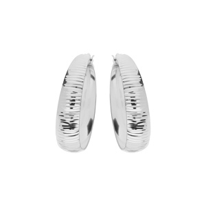 Créoles en argent rhodié avec motif strié moyen modèle 25mm