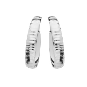 Créoles en argent rhodié avec motif strié grand modèle 35mm