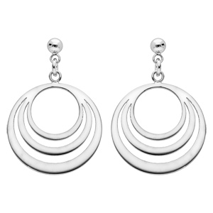 Boucles d’oreille pendantes en argent rhodié cercles suspendus et fermoir poussette