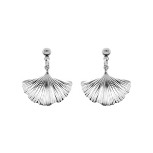 Boucles d'oreille en argent rhodié feuille de Ginkgo et fermoir poussette