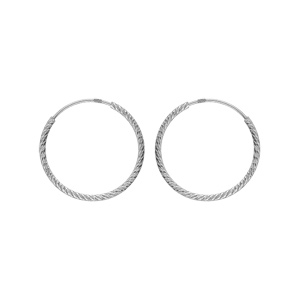Créoles en argent rhodié fil diamanté en 1,5mm et diamètre 23mm