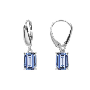 Boucles d’oreille dormeuse argent rhodié oxyde rectangulaire bleu ciel