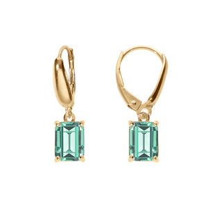 Boucles d’oreille dormeuse argent doré oxyde rectangulaire bleu vert