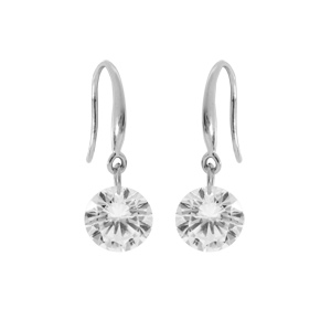 Boucles d’oreille en argent rhodié avec oxyde blanc facetté suspendu et fermoir crochet