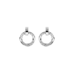 Boucles d’oreille en argent rhodié cercle ondulé avec oxydes blancs sertis et fermoir poussette