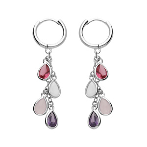 Créoles en argent rhodié avec pampilles oxydes multi couleurs en forme de goutte