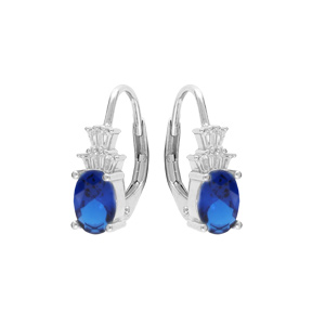 Boucles d'oreille en argent rhodié oxyde blanc et bleu foncé avec fermoir dormeuse