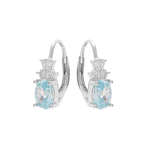 Boucles d'oreille en argent rhodié oxyde blanc et bleu ciel avec fermoir dormeuse