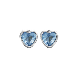 Boucles d’oreilles en argent rhodié oxyde bleu clair en forme de coeur serti clos et fermoir poussette