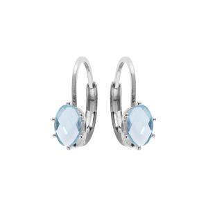 Boucles d’oreille en argent rhodié oxyde bleu ciel serti, fermoir dormeuse