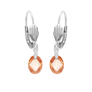 Boucles d'oreille en argent rhodié goutte oxyde orange facetté et fermoir dormeuse