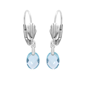 Boucles d’oreille en argent rhodié goutte oxyde bleu ciel facetté et fermoir dormeuse