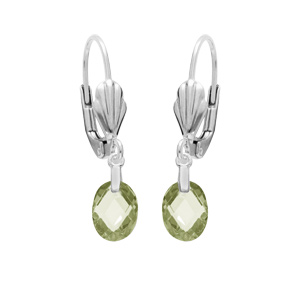 Boucles d'oreille en argent rhodié oxyde vert olive faceté forme goutte suspendue et fermoir dormeus
