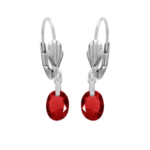 Boucles d’oreille en argent rhodié oxyde grenat faceté forme goutte suspendue et fermoir dormeuse