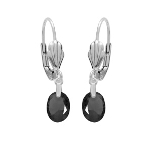Boucles d'oreille en argent rhodié oxyde noir foncé faceté forme goutte suspendue et fermoir dormeus