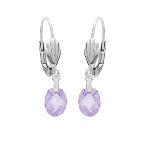 Boucles d'oreille en argent rhodié goutte oxyde mauve facetté et fermoir dormeuse