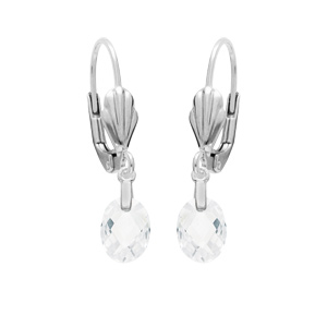 Boucles d'oreille en argent rhodié goutte oxyde blanc facetté et fermoir dormeuse