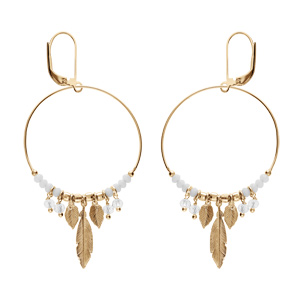 Boucles d'oreille en argent et dorure jaune anneau suspendu 35mm boules diamantées et blanches pampi