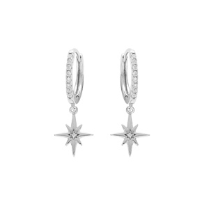 Créoles en argent rhodié articulées ornées d'oxydes blancs sertis et pampille étoile