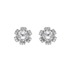 Boucles d’oreille en argent rhodié forme fleur avec oxydes blancs sertis fermoir poussette