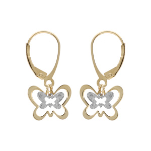 Boucles d’oreille en argent et dorure jaune double papillon 2 coloris et fermoir dormeuse