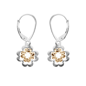 Boucles d’oreille en argent et dorure jaune double fleur 2 coloris et fermoir dormeuse
