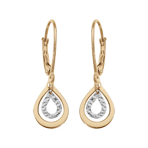Boucles d’oreille en argent rhodié et dorure jaune double goutte 2 coloris et fermoir dormeuse
