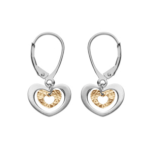 Boucles d’oreille en argent rhodié et dorure jaune double coeur 2 coloris et fermoir dormeuse