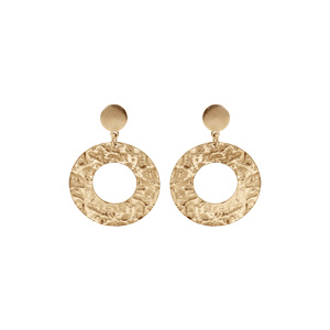 Boucles d’oreille en argent et dorure jaune ronde évidée et martelée avec fermoir poussette