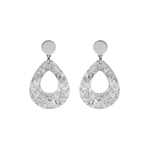 Boucles d’oreille en argent rhodié goutte martelée avec fermoir poussette