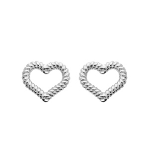 Boucles d'oreille en argent rhodié coeur torsadé ajouré et fermoir poussette