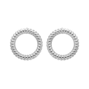 Boucles d’oreille en argent rhodié cercle torsadé évidé et fermoir poussette