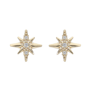 Boucles d’oreille en argent rhodié et dorure jaune étoile Edelweis avec oxydes blancs et fermoir poussette