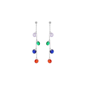 Boucles d’oreille en argent rhodié chaînette avec gouttes pierres multi couleurs et fermoir poussette