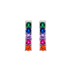 Boucles d’oreille en argent rhodié descente de pierres multi couleurs et fermoir poussette